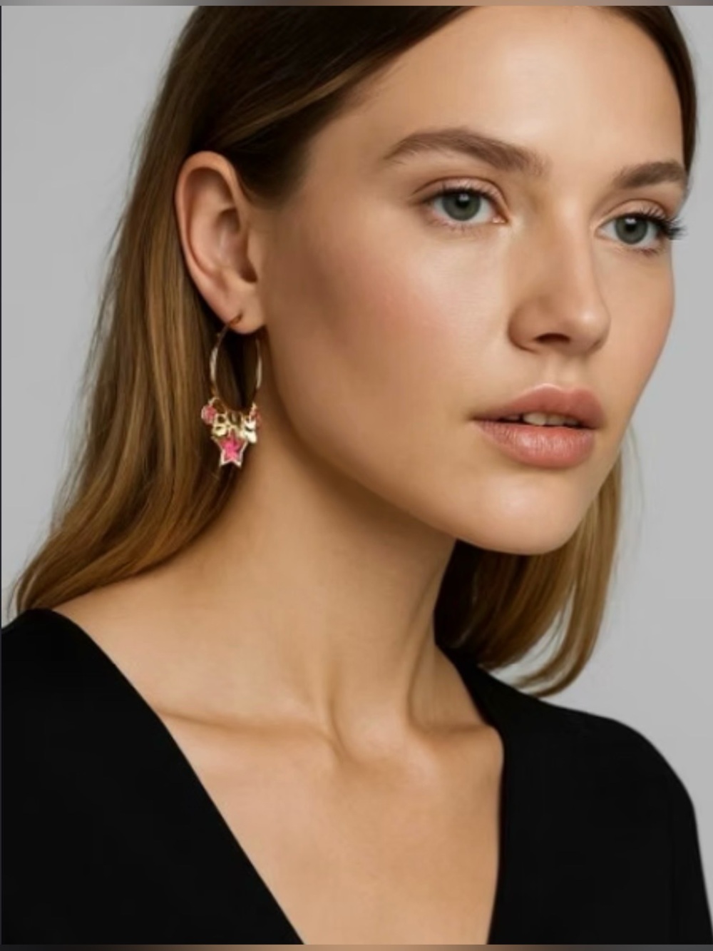 Karl Lagerfeld 🌸KL1032 Earrings with Bright Pink Star & Charm Drops-New - Picture 3 of 6